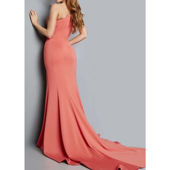 NEW JOVANI SZ 4 BLUSH ASYMMETRICAL ONE SHOULDER FORM FIT FORMAL EVENING GOWN - Picture 16 of 16